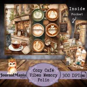 Carpeta plegable para diario basura, tríptico, imprimible, acogedor, para café, con recetas, minicarpeta para diario basura, kit de bolsillo para recetas