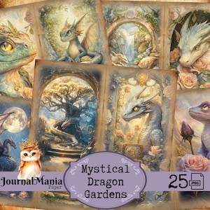 Diario de basura de dragón, diario del bosque encantado, dragón mágico, jardín de dragones caprichosos, huevo de dragón místico, dragón vintage, regalo imprimible