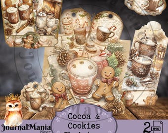 Vintage Christmas Ephemera: Gingerbread & Hot Cocoa Cards (Digital Download)