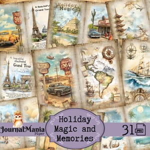 Vintage Travel Junk Journal Kit: Druckbare Ephemera, Adventure Scrapbook (Digitaler Download JPEGs)
