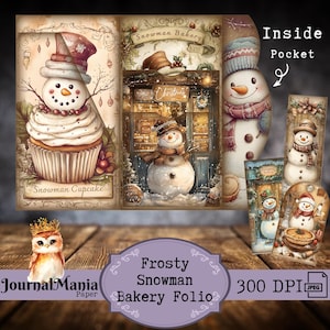 Bonhomme de neige hiver folio à trois volets bonhomme de neige Junkjournal cadeau de Noël confortable bricolage mini-kit de journal folio kit hiver folio pliable pochette de rangement
