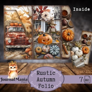 Kit folio automne rustique confortable automne folio à trois volets cadeau Junkjournal automne bricolage mini folio pliable pochette à insérer pour Thanksgiving éphémères