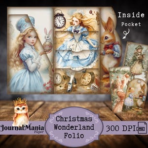 Junk Journal pliable à trois volets de Noël Junkjournal de Noël imprimable Mini-folio d'hiver Kit de journal d'hiver Kit de pochettes de rangement