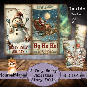 Junk Journal Folio de Noël pliable à trois volets imprimable Mini-folio de Noël confortable Junkjournal de Noël Noël Kit de journal du père Noël Kit de pochettes de rangement