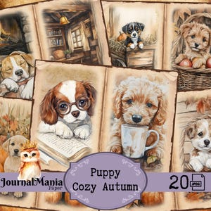 Diario basura acogedor de otoño, libro de recortes vintage de otoño, perro, otoño, cachorro, animal, diario basura acogedor, imprimible, acogedor, otoño, Acción de Gracias, regalo