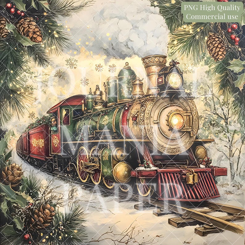 Train Christmas Printable Train PNG Vintage Paper DIY Holiday Christmas ...