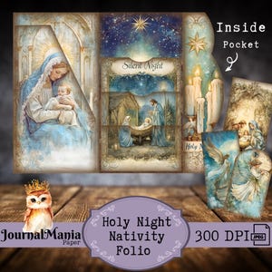 Krippe Folio Trifold Christin Junkjournal Gemütliches Weihnachtsgeschenk Glaube Mini Folio JournalKit Winter Falten Folio Ordner Kit Tascheneinsatz