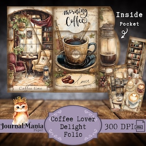 Diario basura plegable, tríptico, café, imprimible, kit de minidiario, kit de carpeta, inserto de bolsillo, para cafetería, regalo