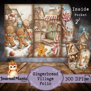 Junk Journal Mini-folio de Noël imprimable à trois volets de Noël Junkjournal de Noël Mini folio folio en pain d'épice Kit de pochettes pour Journal