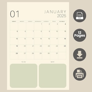 2025 Printable Calendar: Minimalist 12-Month Planner (PDF)