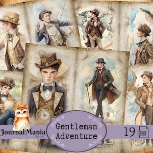 Gentleman Junkjournal Vintage Victoriaans avontuur heren begaafd avontuur afdrukbare voor mannen begaafde vintage club mannen dagboek kit reizen