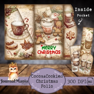 Folio plegable para diario basura, tríptico navideño, imprimible, minifolio con recetas para diario basura, kit para diario de café, kit de carpeta, inserto de bolsillo