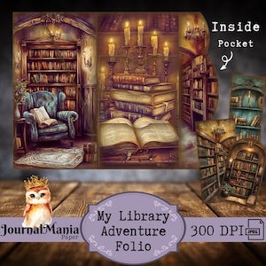 Junk Journal Mini-folio pliable pour bibliothèque Livre imprimable à trois volets Junkjournal Academia Mini Folio Reader Journal Kit dossier Pochette