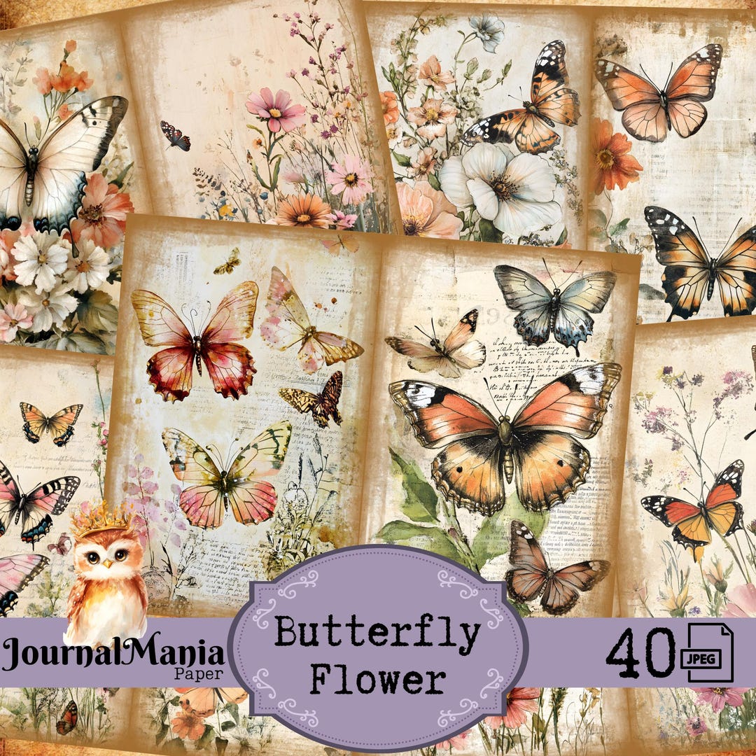 Butterfly Junk Journal Butterfly Flower Printable Kit Vintage Floral ...