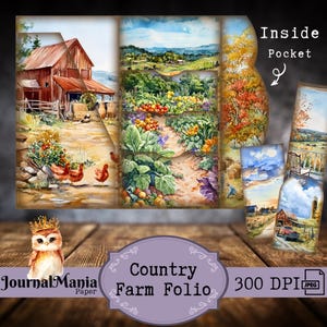 Journal indésirable pliant à trois volets, ferme, imprimable, journal indésirable, campagne, mini folio, ferme rustique, cahier, dossier, kit, poche, insertion