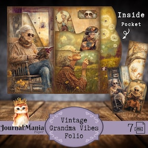 Journal indésirable grand-mère pliant à trois volets, grand-mère, grand-mère, maison douée, mini-folio journal, kit dossier, pochette de rangement