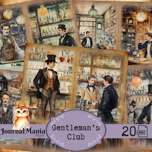Gentleman Junkjournal für Männer Gifted Print Club Gentleman Moustache Print Geschenk Journal Printable Kit Vintage Club Whisky Drink Zigarre Menbar