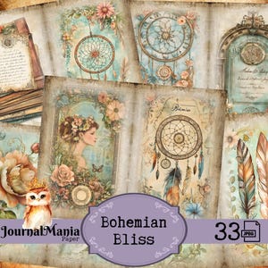 Vintage boho-junkjournal, boho-junkjournaal, boho-afdrukbare ephemera, vintage boho-stijl, boho begaafd, boho-junkjournaalkit
