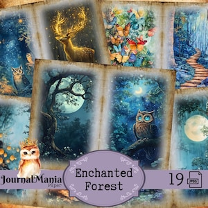 Diario basura del bosque encantado, animal mágico del bosque, noche encantada, caprichoso, diario basura, bosque, diario basura imprimible de fantasía para regalar