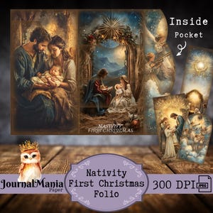 Junk Journal pliage folio Nativité à trois volets imprimable Junkjournal chrétien Faith Mini folio kit de dossiers pour carnet de prières Jésus Pochette