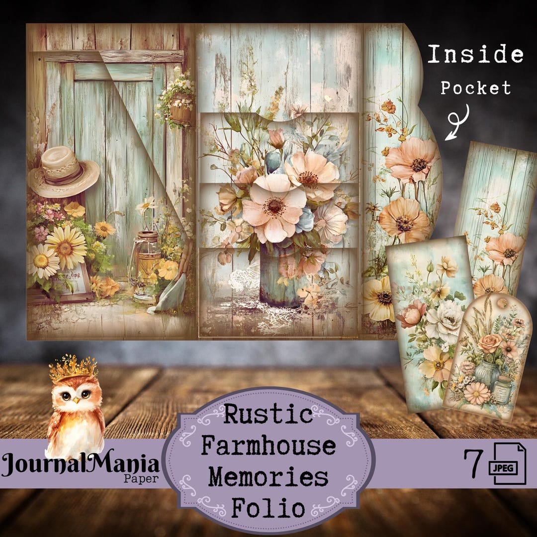 Rustic Field Journal Farm Junk Journal Kit: Rustic Cottagecore Trifold Folio (digital ...