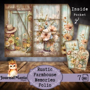 Mini folio pliant pour journal Farm Farm rustique à trois volets, Mini-folio Farm House Cottage, kit de pochette pour journal intime
