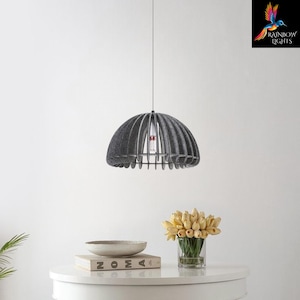 Dome Shaped Grey Harder Felt Pendant Light Modern Natural Shade LED Ceiling Fixture | Acoustic Pendant Light