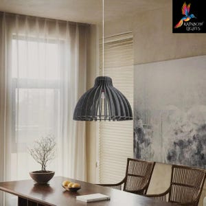 Dome Shaped Grey Harder Felt Pendant Ceiling Light Fixture With Natural Shade | Acoustic Pendant Light