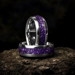 Amethyst Tungsten Ring: Nebula Engagement Band, Stone Ring