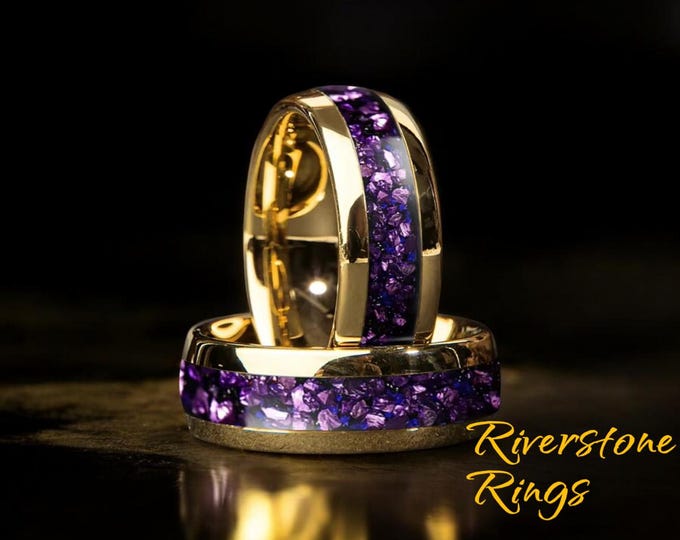 Sandstone Amethyst Tungsten Ring: Nebula Engagement Band