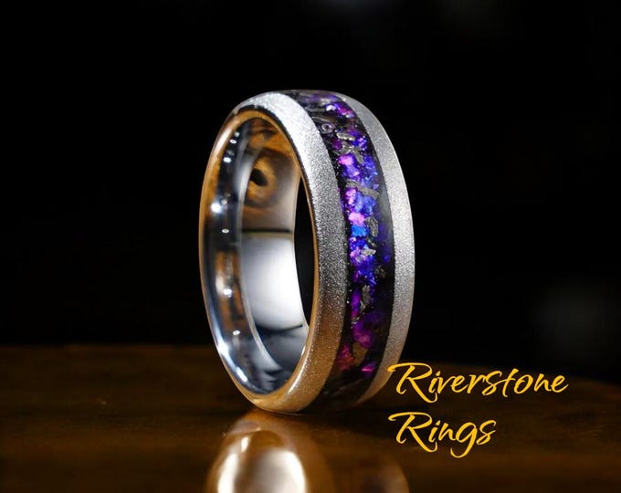Sandblasted Tungsten Carbide Ring: Nebula Opal Inlay, Comfort Fit