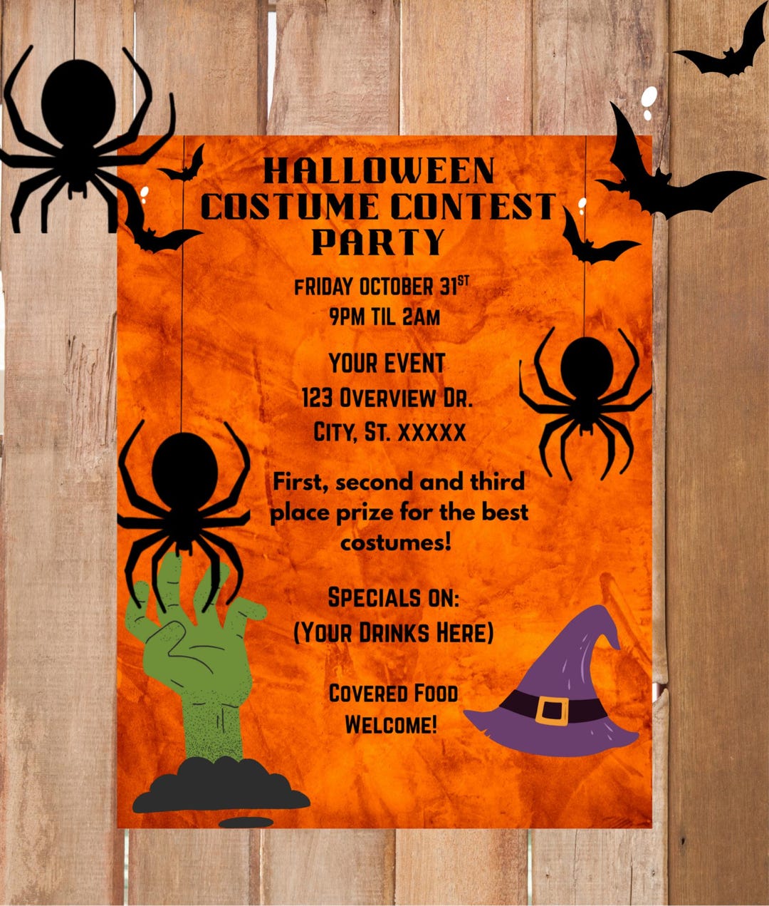 Halloween Costume Contest Flyer: Editable Canva Template (digital ...