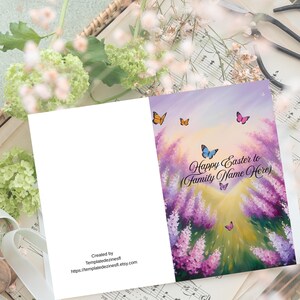 Cartão de Páscoa Feliz Borboleta Editável Campo Florido Download Instantâneo Cartões de Menu, Cartão de Páscoa Moderno Elegante Páscoa Imprimível Email Compartilhar