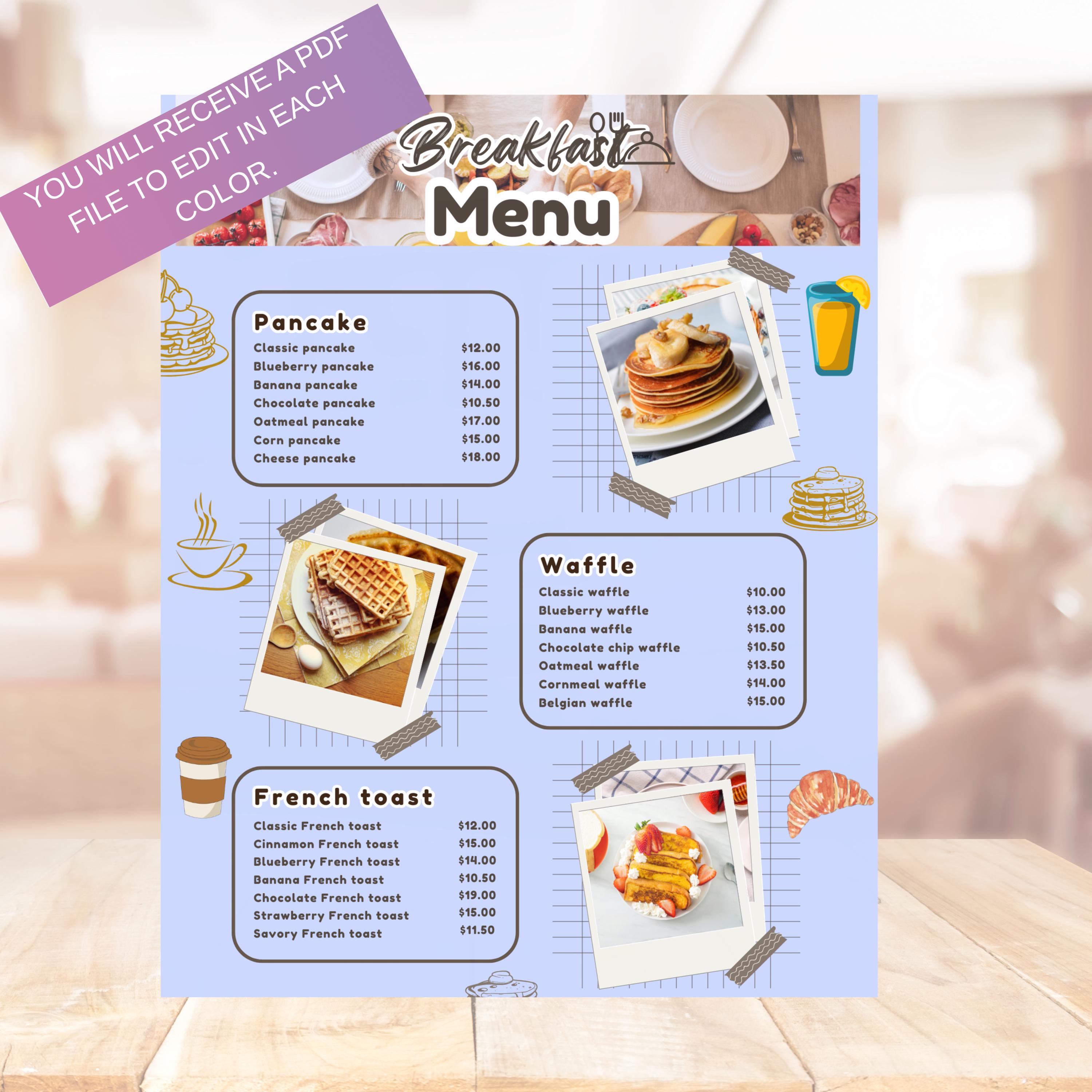 Breakfast Brunch Menu Template: Editable Family & Holiday (PDF) - Etsy