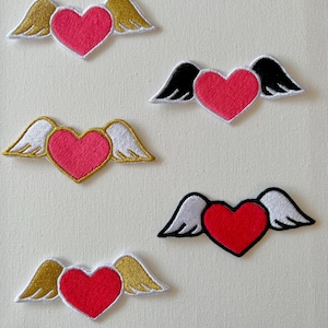 cupid winged heart embroidered patches, sew on patches, patches for bags, patches, cupid, cute patches, kawaii, chingu embroidery patches