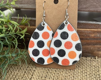 Fall earrings, Halloween earrings. tear drop earrings, light weight earrings, decoupaged earrings, wood earrings