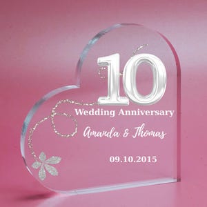 Personalized 10th Anniversary Acrylic Heart Plaque: Custom Keepsake