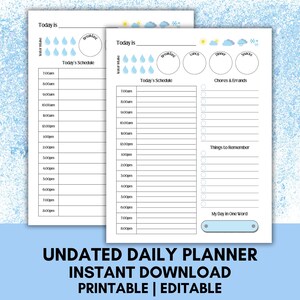 Efficient Undated Daily Calendar Printable | Blue Daily Planner | Printable Daily Calendar | Daily Calendar & Weather | Undated Daily Sheet