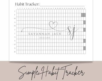 May include: A black and white printable habit tracker with a grid layout and a simple design. The tracker includes a header that says "Habit Tracker" and a footer that says "Simple Habit Tracker".