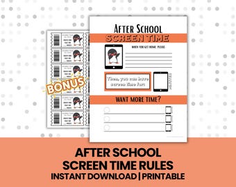 After School Screen Time Rules Printable | Screentime Chore Chart | Family Tech Guidelines | Printable Rules Sign | Screen Time Tickets