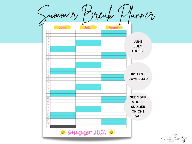 Summer Break Planner | Printable Organizer for Summer Vacation ...