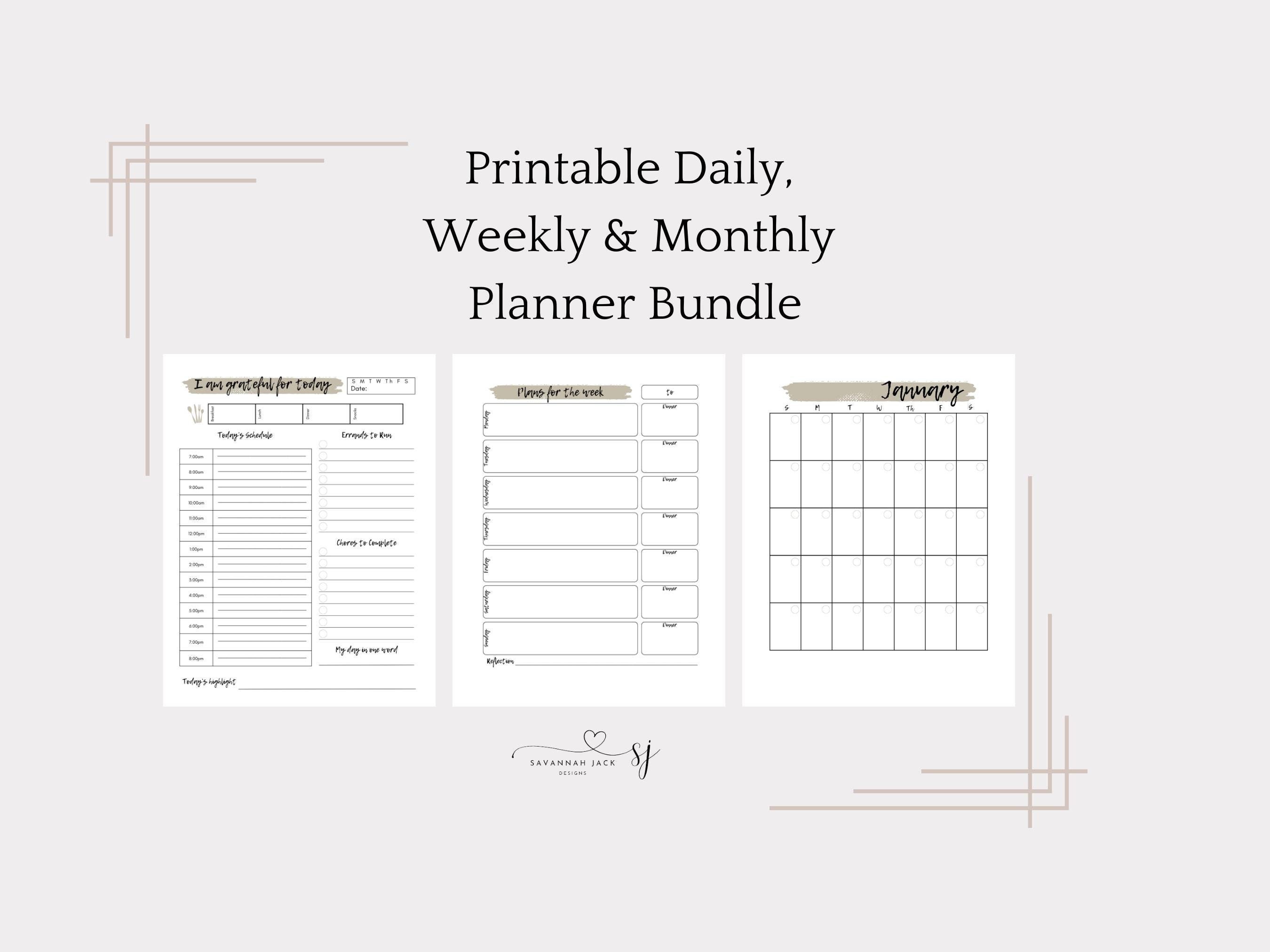 Printable Undated Planner Bundle | Daily, Weekly, and Monthly Planner ...