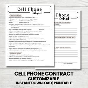 Editable Cell Phone Contract for Teens | Child&#39;s First Cell Phone Contract | Printable Contract for Mobile Phones | Safely Using Cell Phones