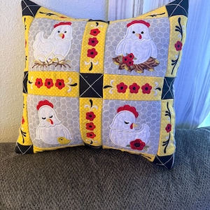 Yellow and Black Chicken Pillow