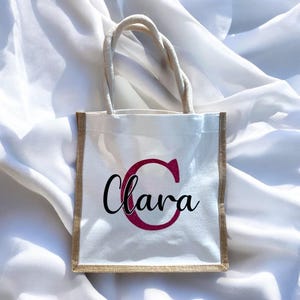 Sac en jute personnalisé, sac initiale, sac à provision, sac nounou, sac école, sac de rechange, sac enfant, sac personnalisé, sac crèche