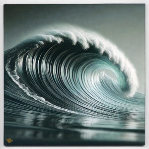 Pittura d'arte generativa, onda potente su un mare agitato