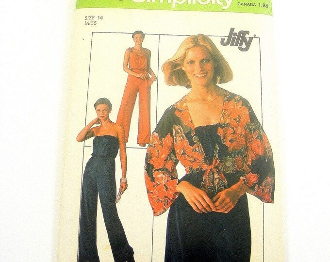 70s Jumpsuit Pattern Tie Jacket Jiffy Easy Vintage Sewing Women UNCUT ...