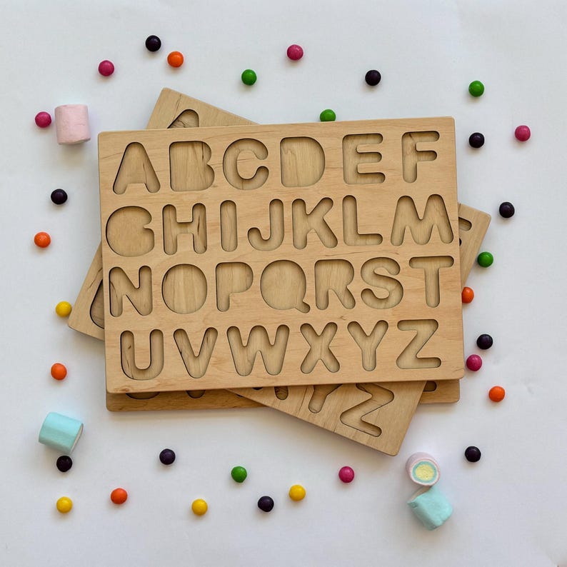 Puzzle Pattern Letters Wooden Alphabet Puzzle - Etsy