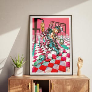Póster rosa de Jojo Yoshikage Kira, arte de pared de manga anime, impresión de arte japonés, póster de papel semibrillante de decoración irrompible con diamantes