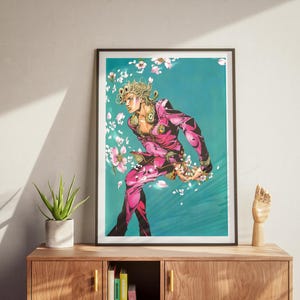 Póster de Jojo Part 5 Golden Wind Art, impresión de Giorno Giovanna, decoración de pared anime, póster de papel semibrillante de diseño Araki
